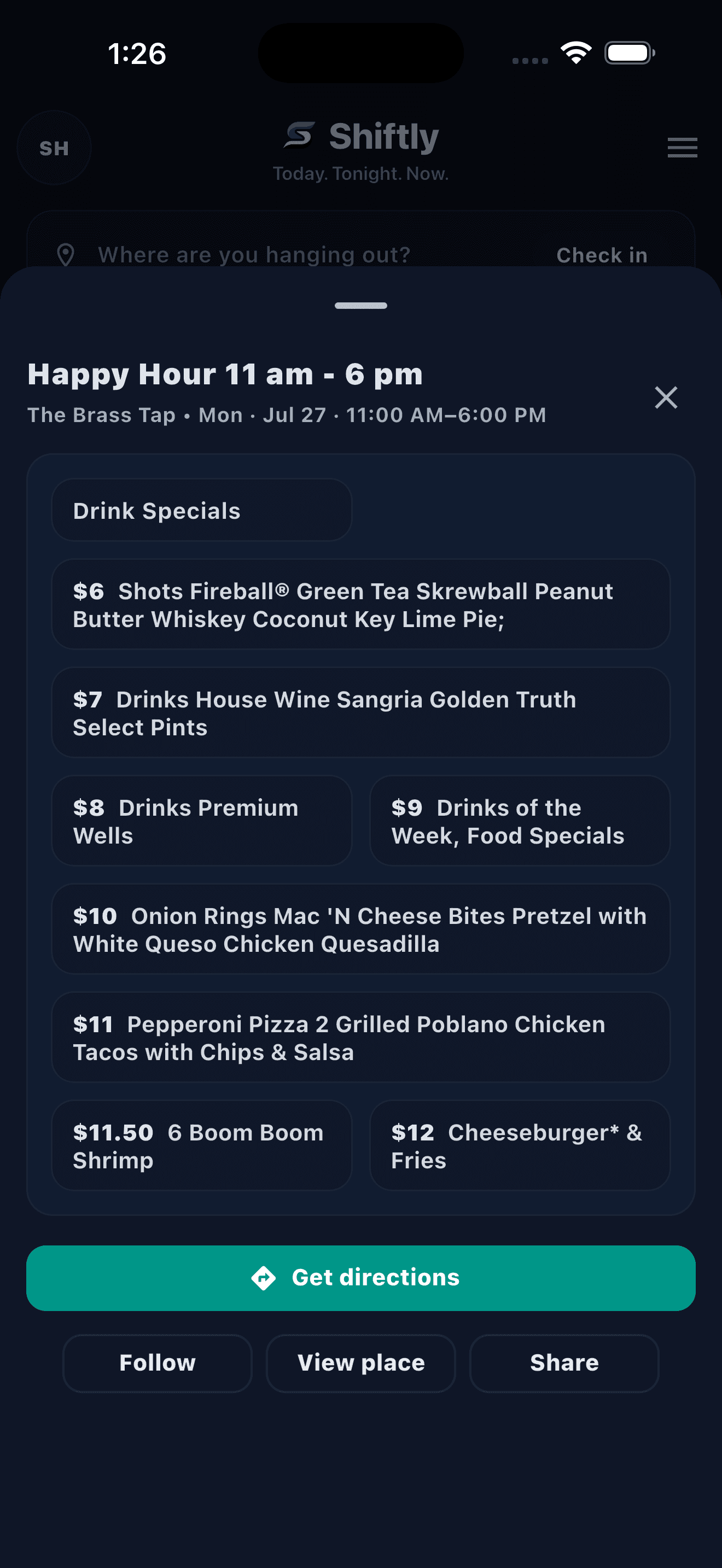 Shiftly app event details screen