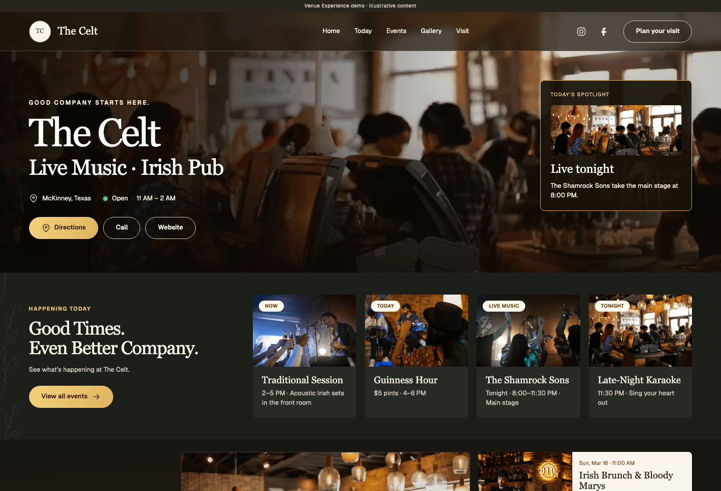 The Celt venue experience in the dark theme