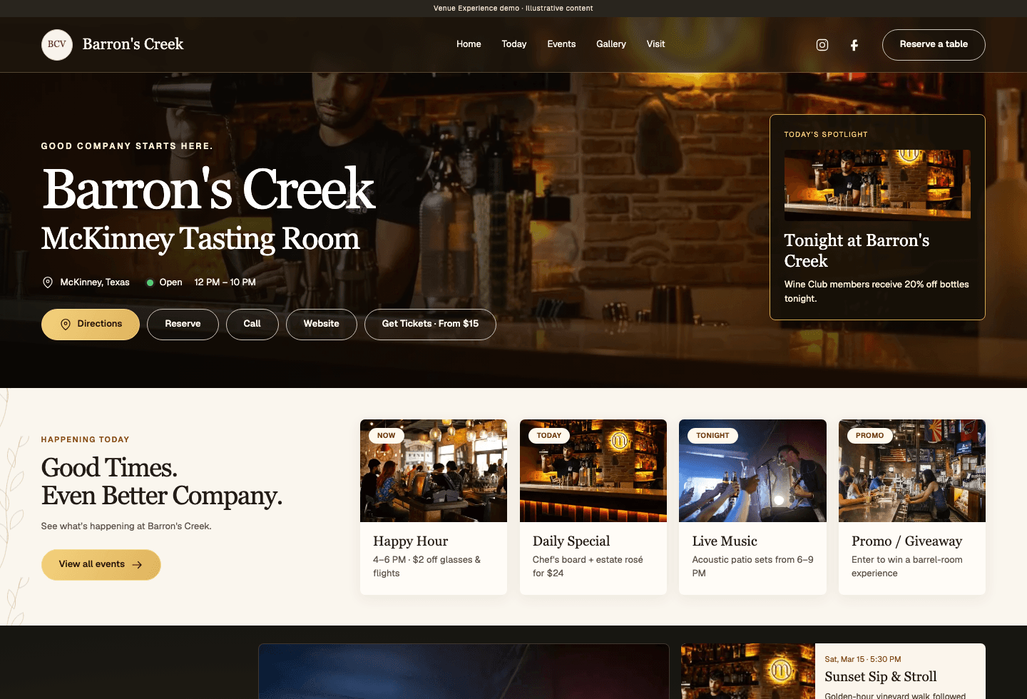 Barron's Creek public venue experience